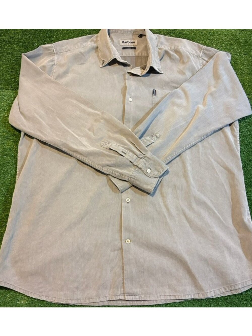 Barbour shirt mens 2XL gray corduroy long sleeve tailored fit casual business